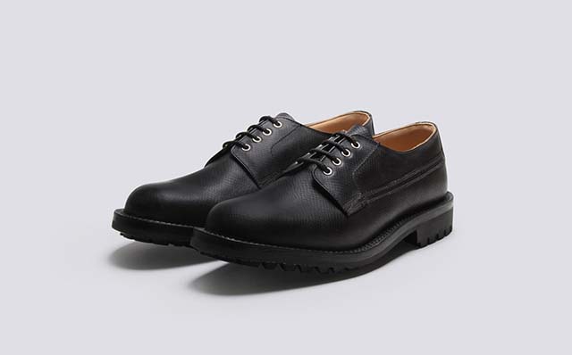 Grenson Victor Mens Derby Shoes in Black Russia Grain Leather GRS110860
